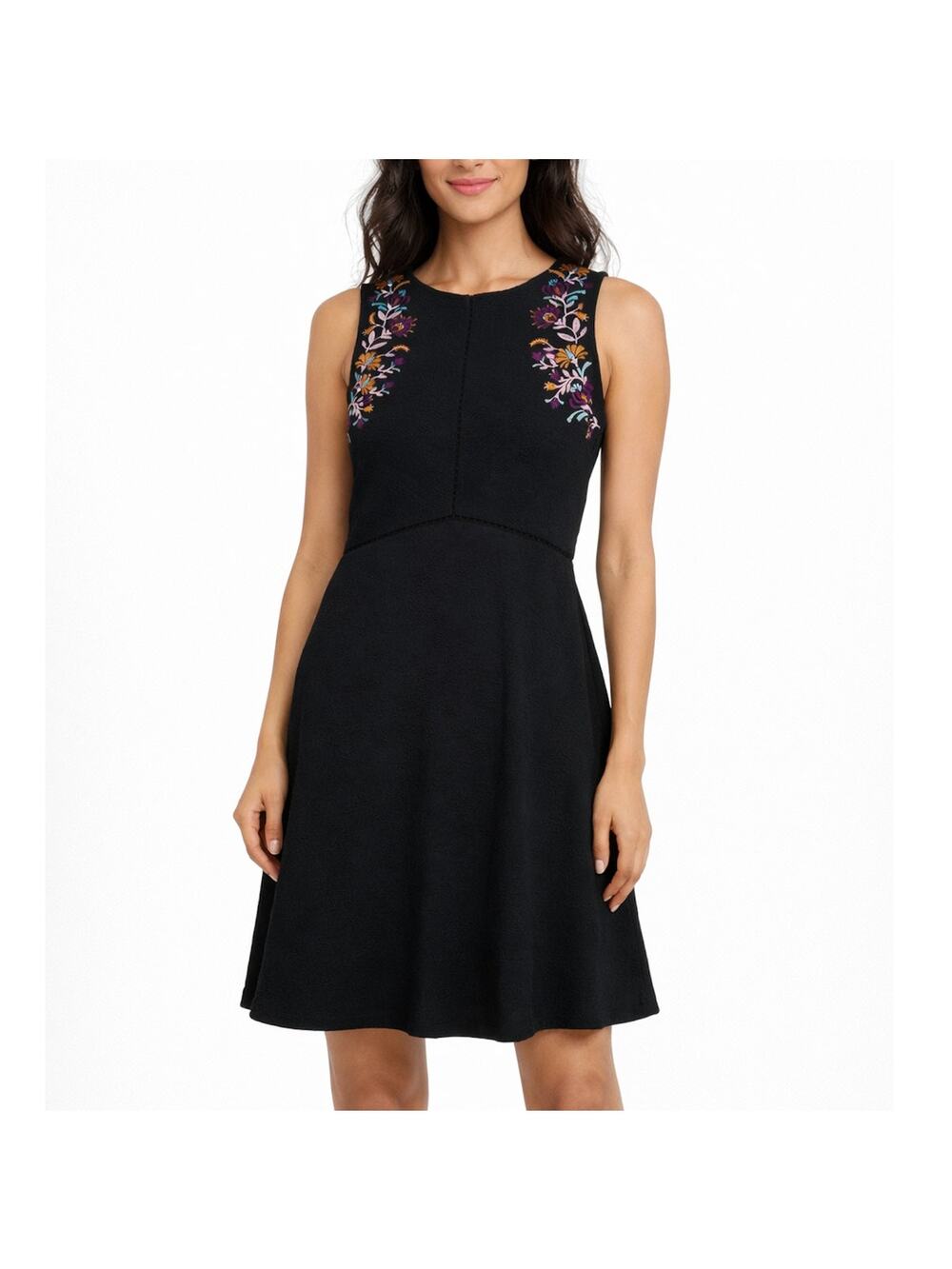 Mason & Belle Black Floral Embroidered Sleeveless Fit and Flare Mini Dress XS